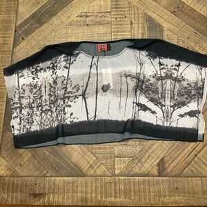 Simon Chang Landscape Print Accent Sheer Top